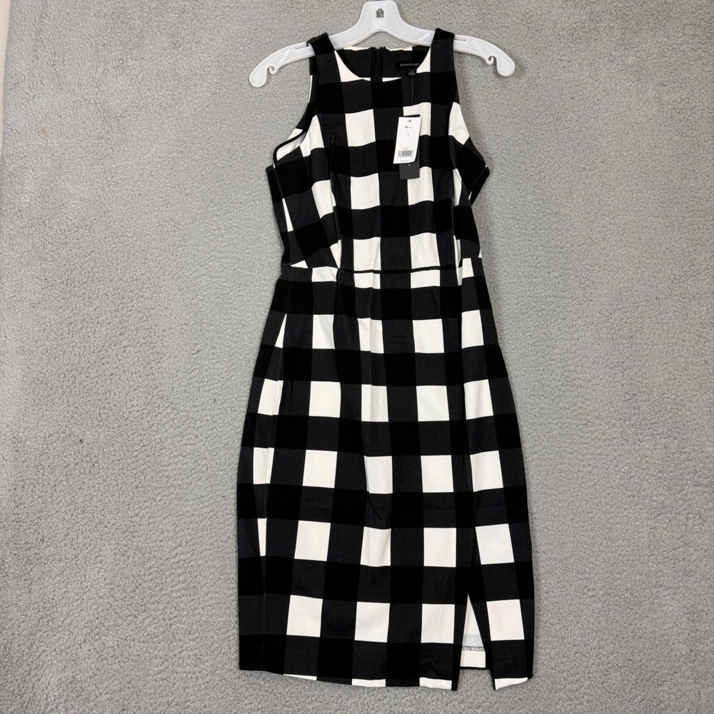 Banana Republic Womens Black White Buffalo Plaid Sheath Dress 581150-00-1 4
